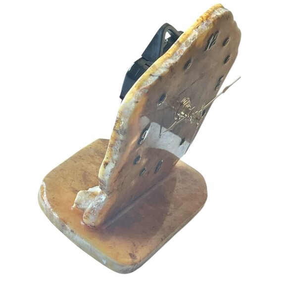 Quartz Stone Desk Clock Gold Hands & Numbers Tested Works Table Top Shelf VTG - Picture 4 of 9